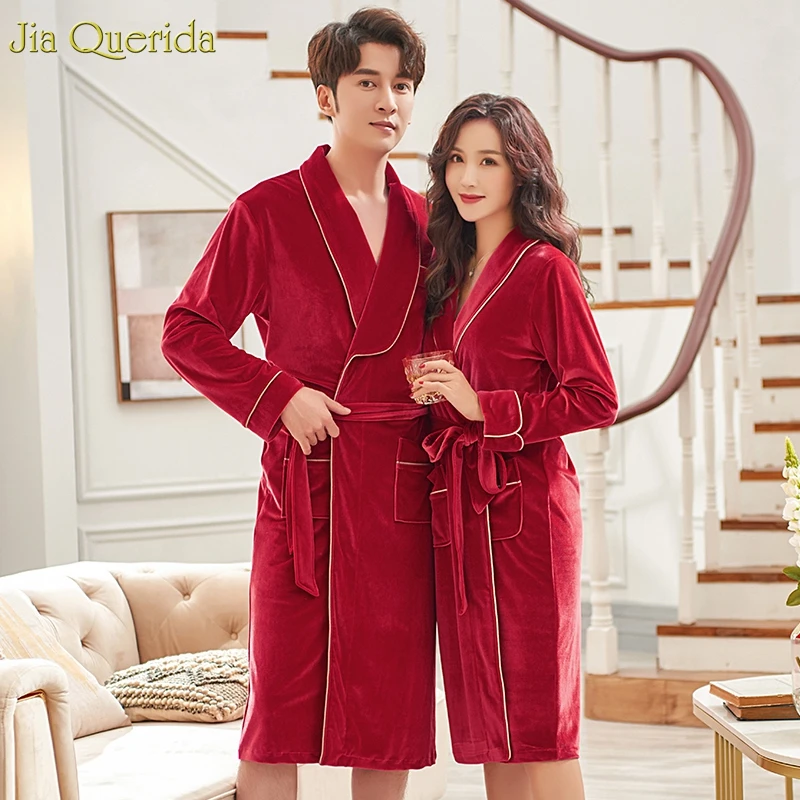Robe for Men Velvet Winter Bathrobe Quality Soft Mens Kimono Red Chinese Wedding Warm Home Gown Bath New | Мужская одежда