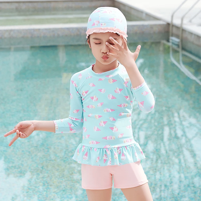 

Long sleeve children's split swimsuit Ice cream picture cute swimsuit girl Beach swimsuit Girls swimwear spring and summer