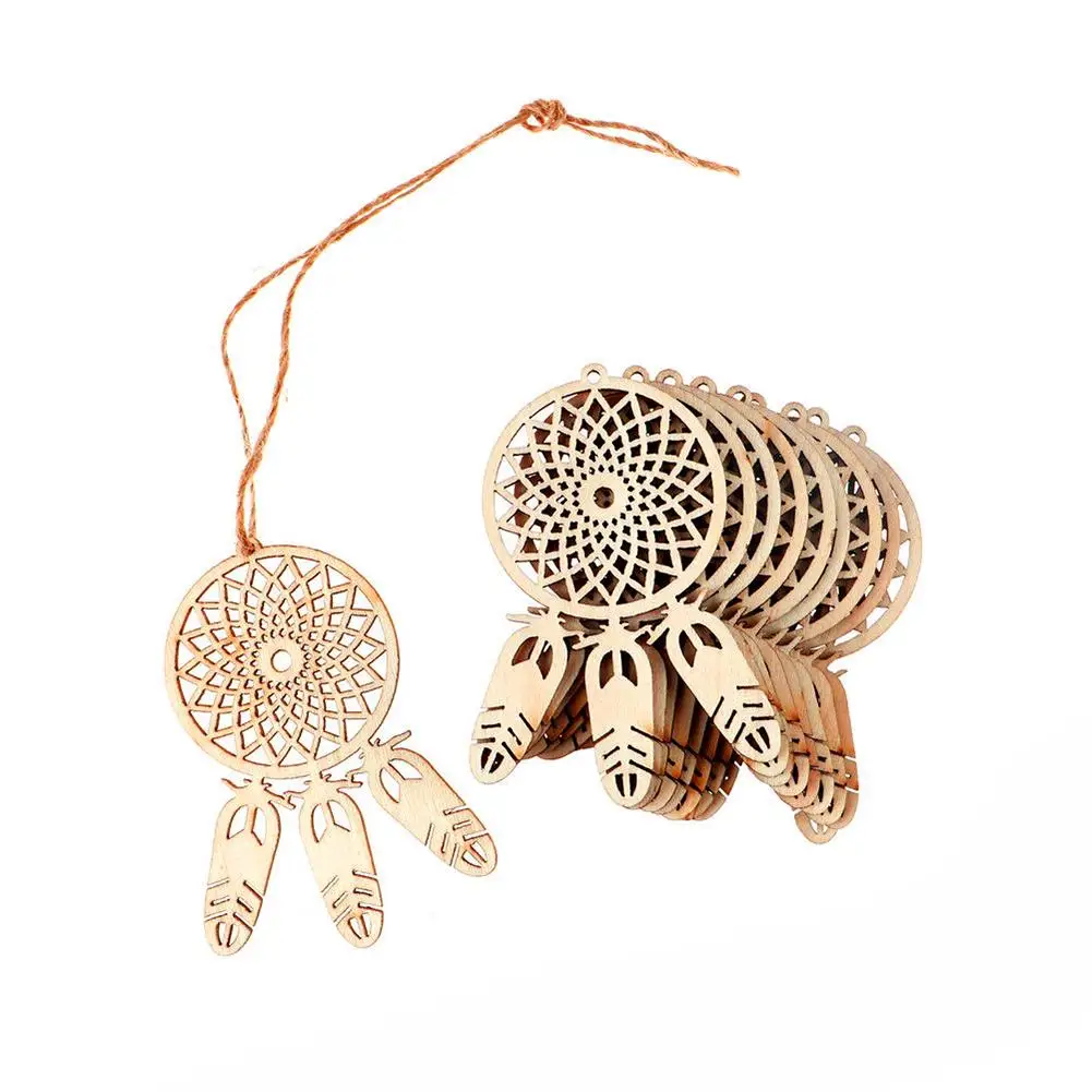 

10pcs/set Wooden Dream Catcher Feather Decoration Good Luck Mini Dreamcatcher Ornament Hanging Home Decoration