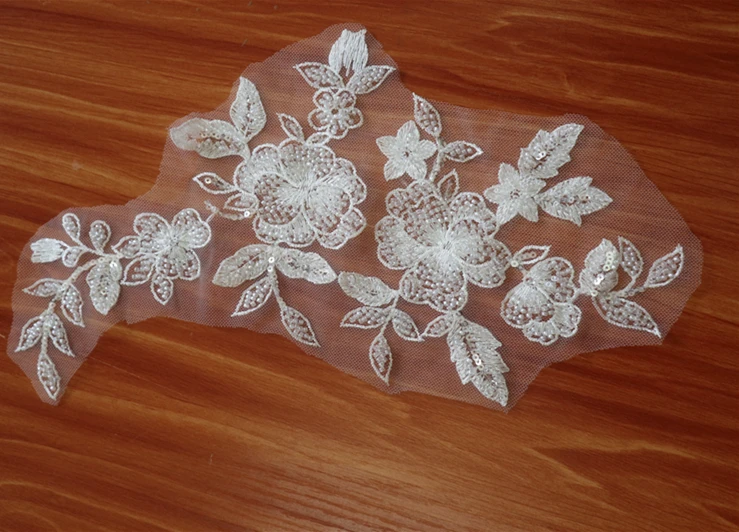Кружевная аппликация с белыми бусинами и блестками бисером для танцевальных