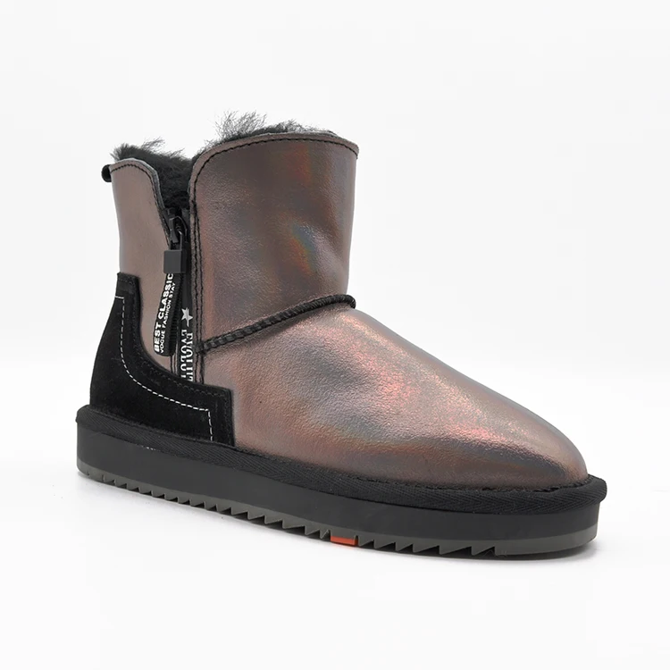 

Глянцевые фиолетовые натуральные женские ботинки, меховые ботильоны, зимние ботинки OEM ODM, водонепроницаемые