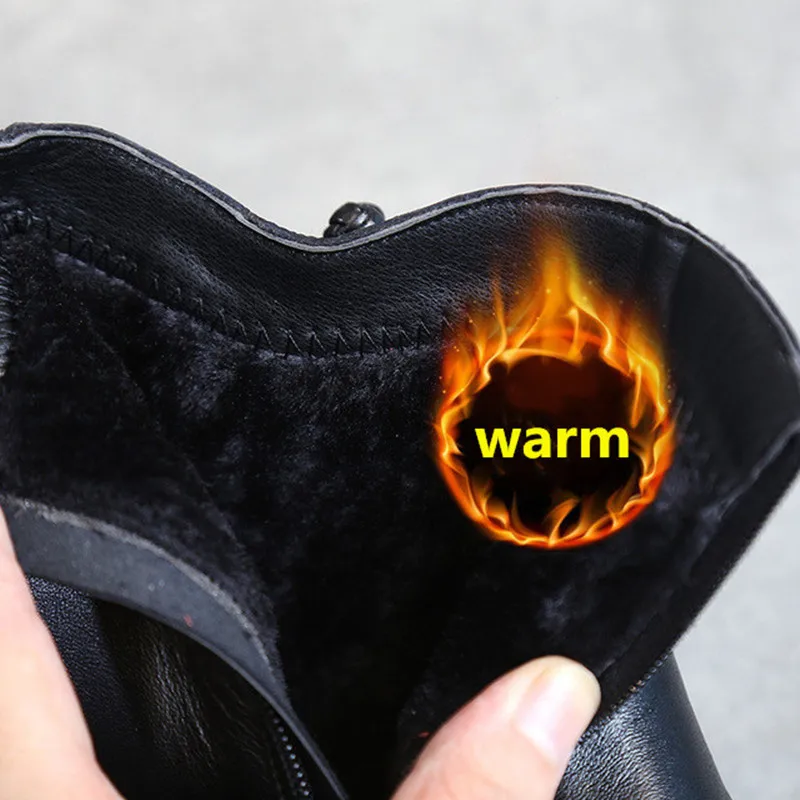 

Women boots Genuine Leather retro winter large size Keep warm women shoes cotton shoes printed zipper Thicken Plush Martin boots