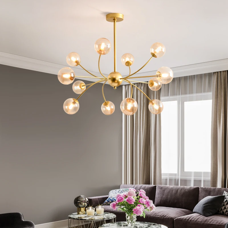 Современный светодиодный Люстра Золотой Стекло мяч молекулярная потолочный