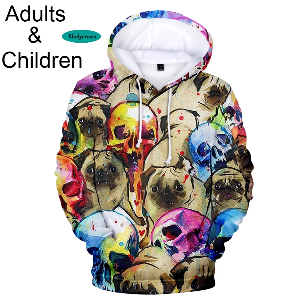 

Harajuku New 3D Pugs Harajuku Children's Hoodie Autumn and Winter Anime 3D Men's and Women's Hoody Harajuku Animal Tracksuits