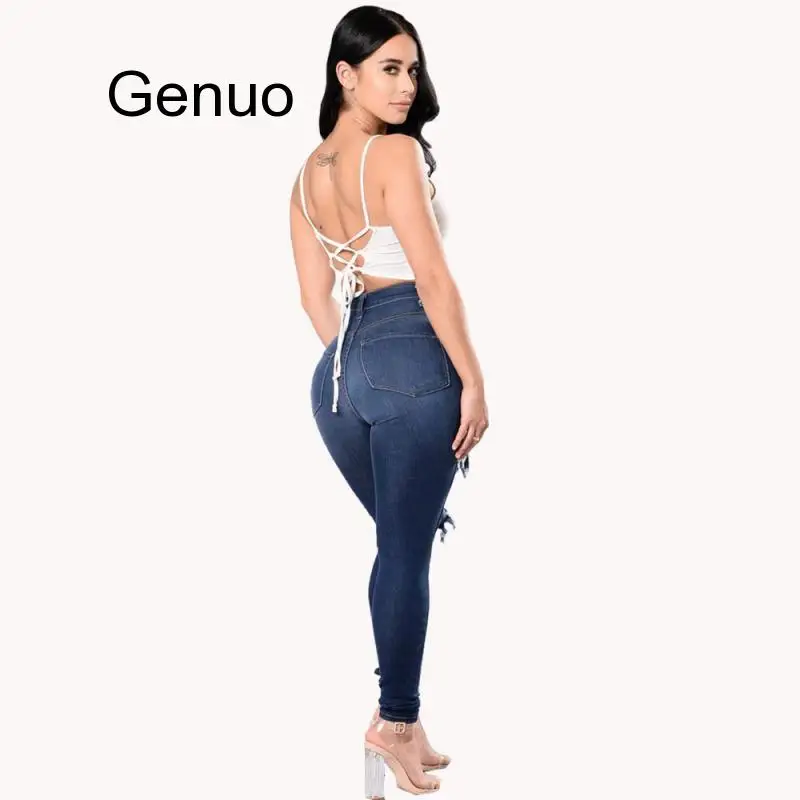 Womens Fashion High Waist Jeans Broken Hole Slim Body Stretch Bodycon Hollow Out Ripped Demin 3XL | Женская одежда