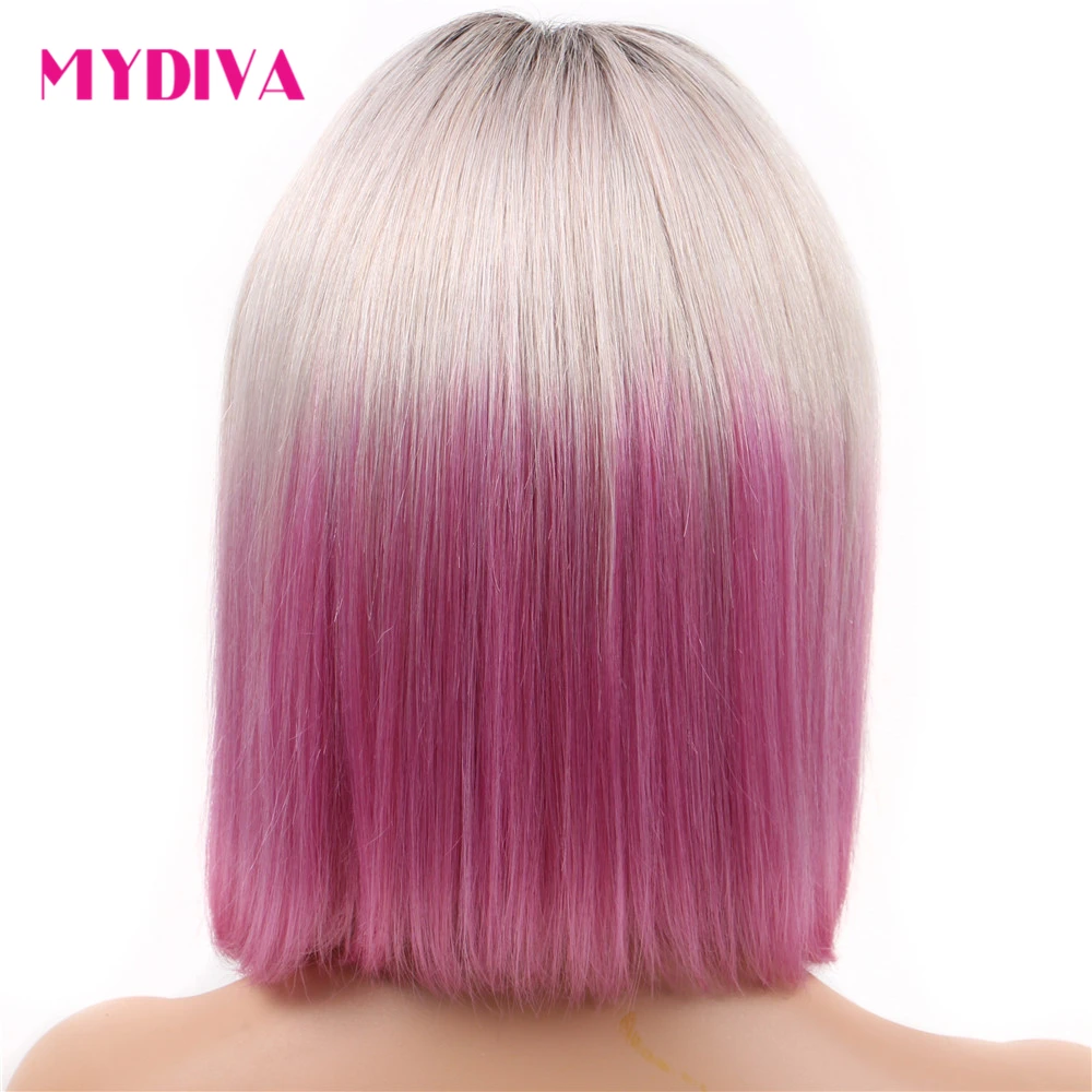 

Lace Front Human Hair Wigs Ombre T1B/Gray/Pink Short Bob Wigs Brazilian Straight Hair Ombre 13x4 Remy Human Hair Wigs For Women