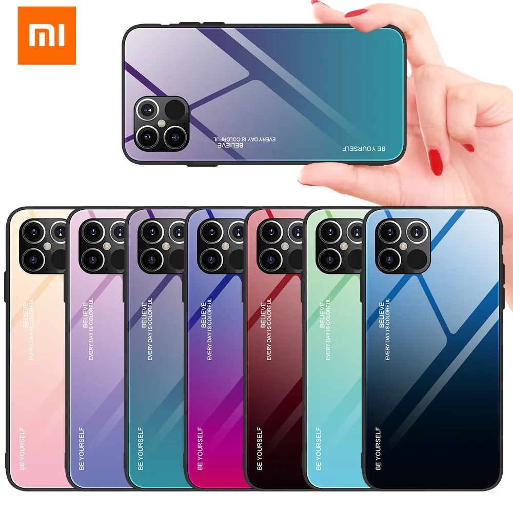 Градиентный чехол для телефона Xiaomi Redmi Note 8T 8 9 10 из радужного закаленного стекла K