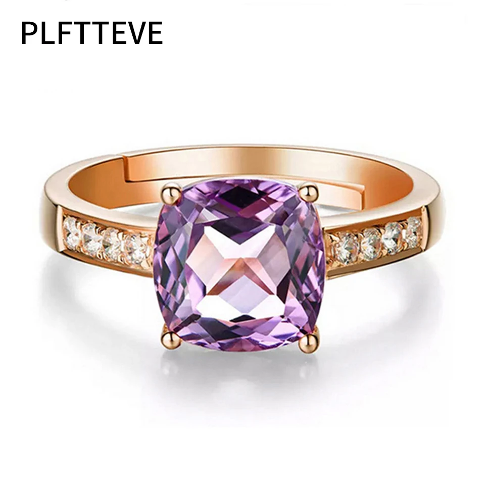 Zircon Red Purple Stone Rings For Women Rose Gold Silver Color Open Adjustable Engagement Wedding Female Ring Fashion Jewelry | Украшения и