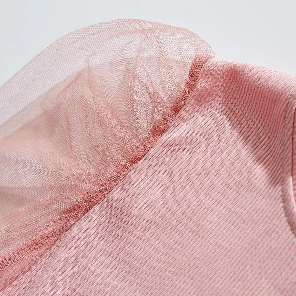 

Women Blouses Sheer Mesh See-through Tulle Ruffle Long Puff Sleeve Shirt Turtle V-Neck Tops Ladies blusas mujer de moda 2020