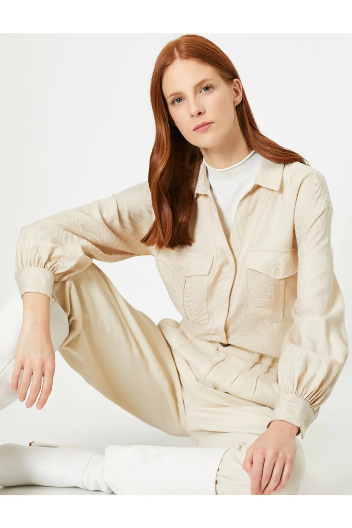 Женская бежевая рубашка Koton с рисунком 0 KAK63673EW|Рубашки| |