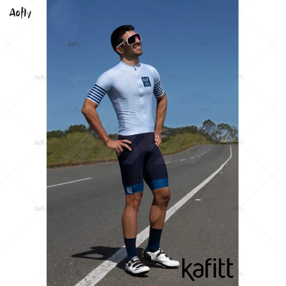 Kafitt-Conjunto de Ropa de Ciclismo para mujer, traje de Triatlón de manga corta, color azul claro, Mono