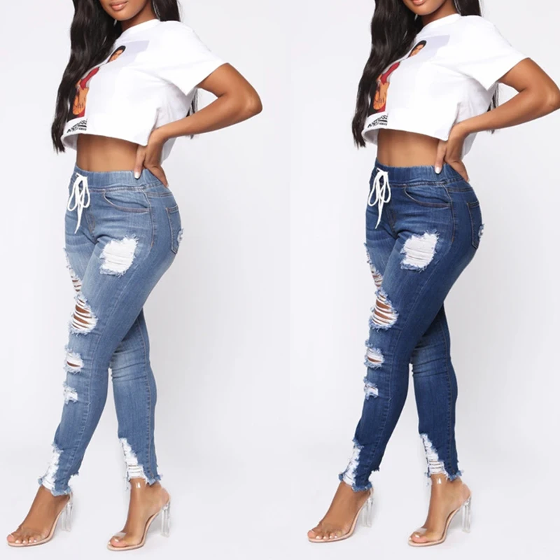 

High Waist Jeans Woman Blue Denim Pencil Pants Stretch Waist Women Jeans Pants Plus Size Womens Slim Jeans For Women Skinny