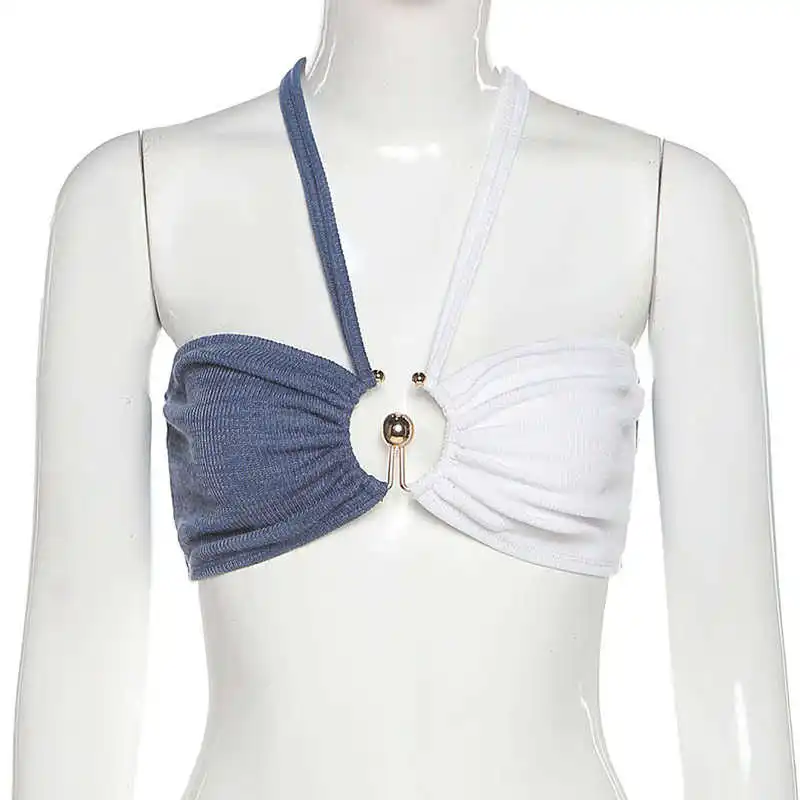 

2021 Summer Women's New Cross Strap Cut Out Color Matching Open Back Sexy Vest