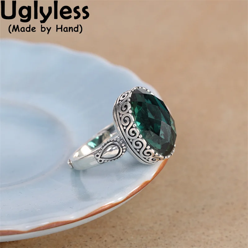 

Uglyless Faceted Crystals Green Rings for Women Exotic Vines Thai Silver Jewelry 925 Sterling Silver Zircons Crystals Ring Retro