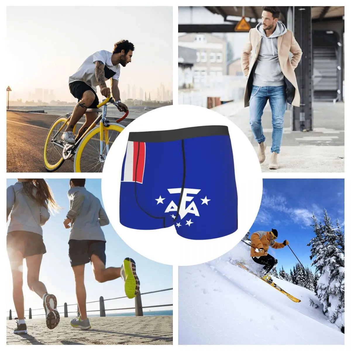 Flag Of The French Southern And Antarctic Lands Men's Boxer Briefs Flags of the regions of France Novelty elastic pants for men