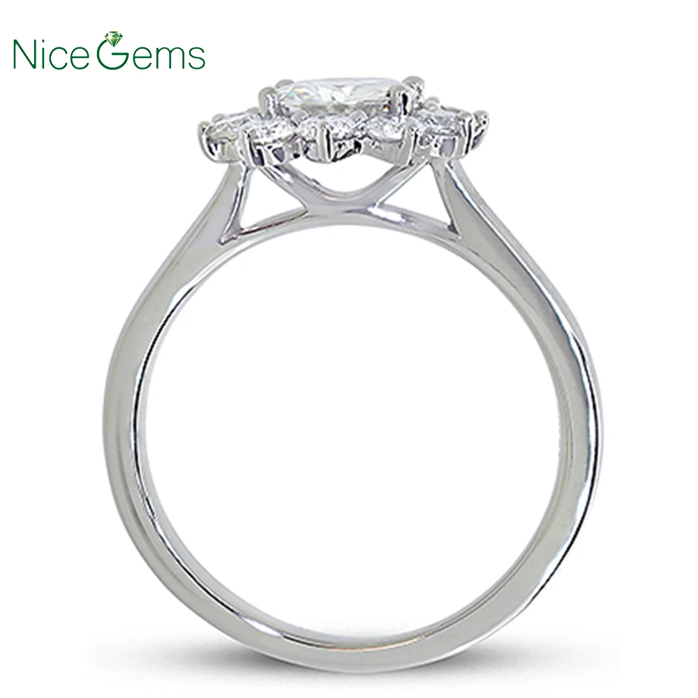 NiceGems 14K белое золото &quotЖасмин&quot кластер муассанит обручальное кольцо Круглый
