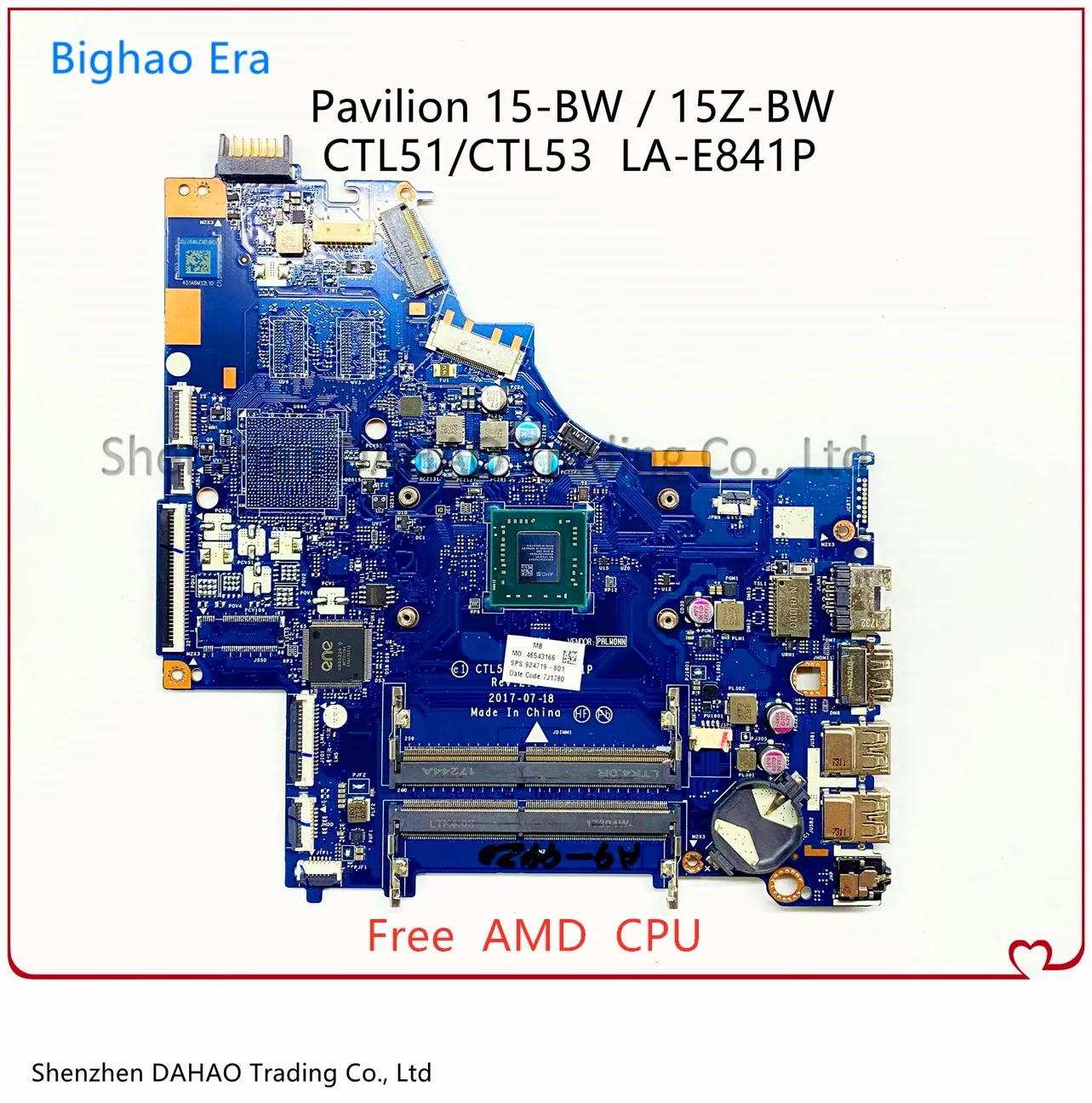 

LA-E841P материнская плата для ноутбука HP Pavilion 255 G6 15-BW с процессором AMD DDR4 924725-601 924721-601 924720-601 100%