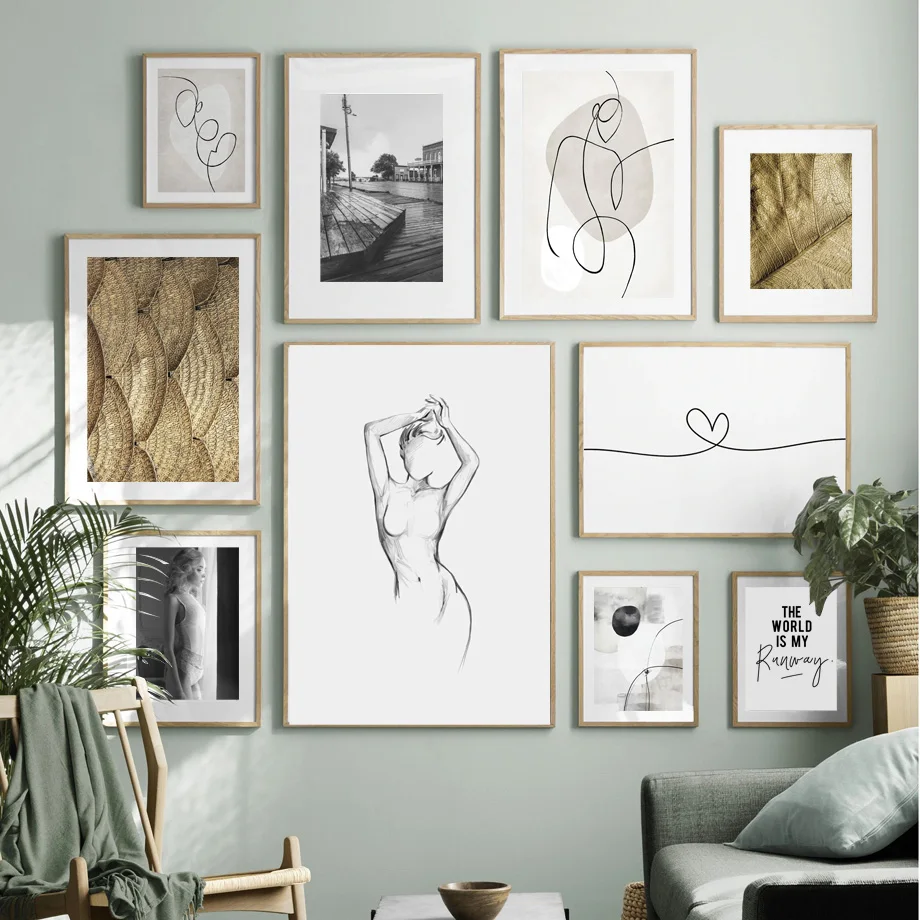 

Abstract Line Girl Green leaf Quotes Nordic Posters And Prints Wall Art Canvas Painting Wall Pictures For Living Room Home Decor