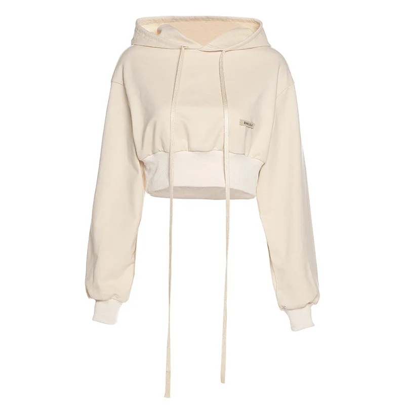 

Spring 2021 New Fashion Short Baggy Hooded Midriff Matching Hoodie Women Pure Color Tracksuits Women's Women's Clothing