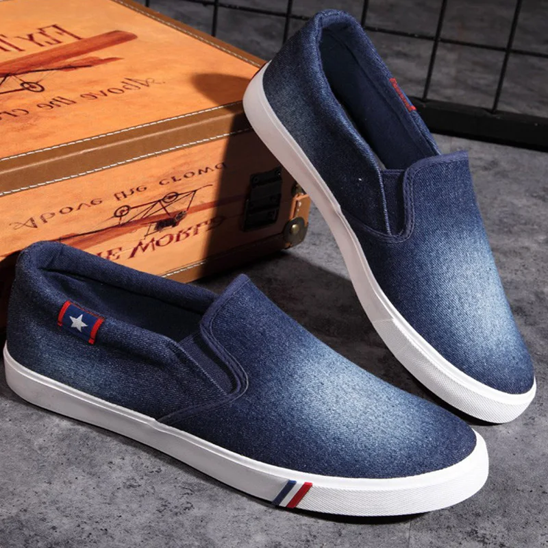 

New Men Canvas Shoes Denim Sneakers Casual Flats Male Shoes Adult Summer Men Trainers Breathable Slip on Loafers Tenis Masculino