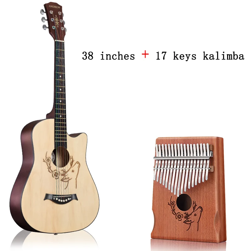 38YMXL-17HD Эндрюс 38/41 дюймов народная гитара из красного дерева collocate укулеле калимба олень тотем акустический музыкальный инструмент - Цвет: 38YMXL-17HD