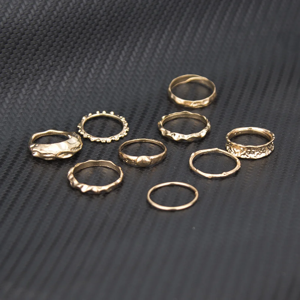 

9Pcs/set Geometric Punk Gold Color Irregular Buckle Joint Rings Set for Women Gothic Hiphop Female Fashion Jewelry Gift For Girl
