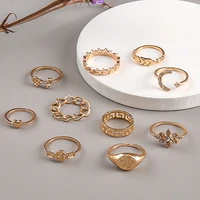 bohemia womens rings hollow moon geometric flower ring multi element 10pcs bulk finger accessories womans fashion gift jewelry