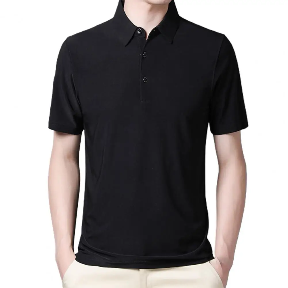 

T-shirt Solid Color Turn Down Collar Men Short Sleeve Slim Shirt Top for Summer