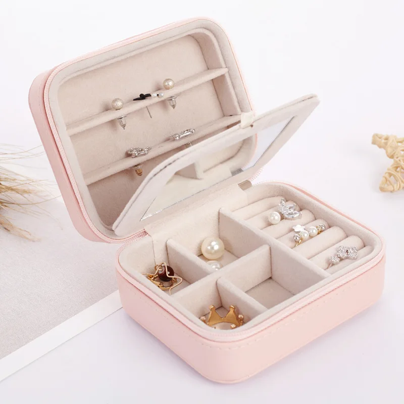 

New high quality portable jewelry box leather jewelry box princess dressing birthday gift necklace coffin