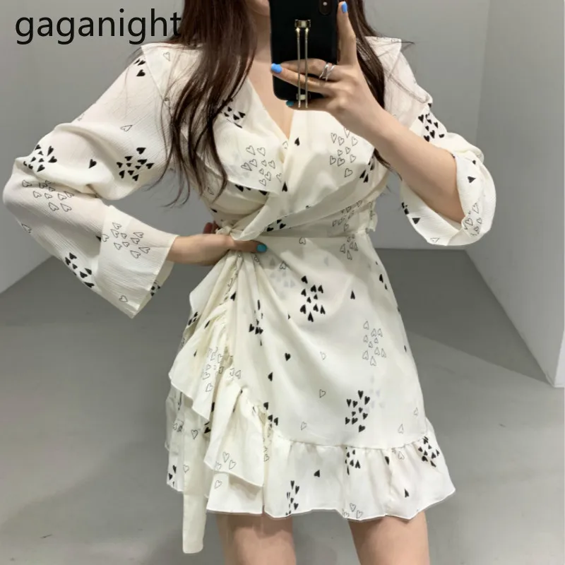 Женское платье с v образным вырезом Gaganight цельное корейское Платье на шнуровке
