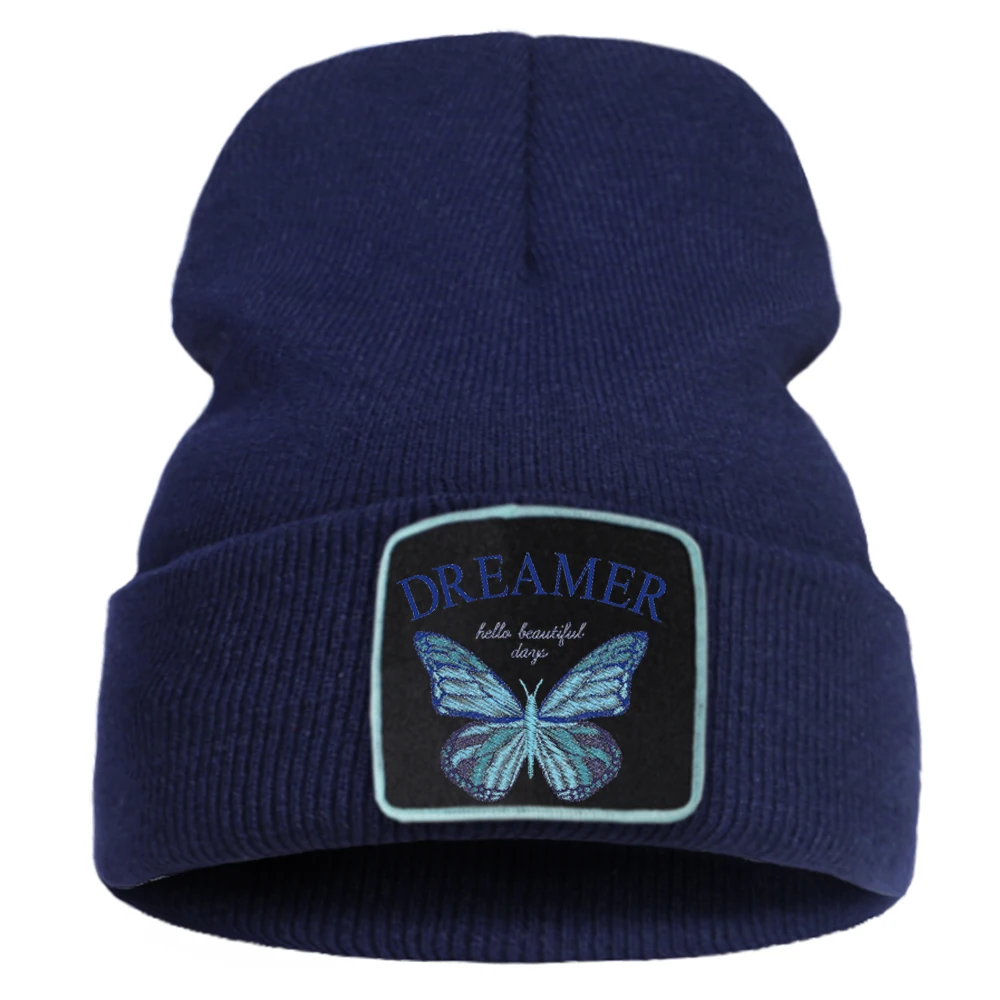Blue Butterfly Dreamer Lovely Printing New Winter Hat For Girls Outdoor Warm Mens Knitted Hats Cotoon Hip Hop Women Autumn Cap