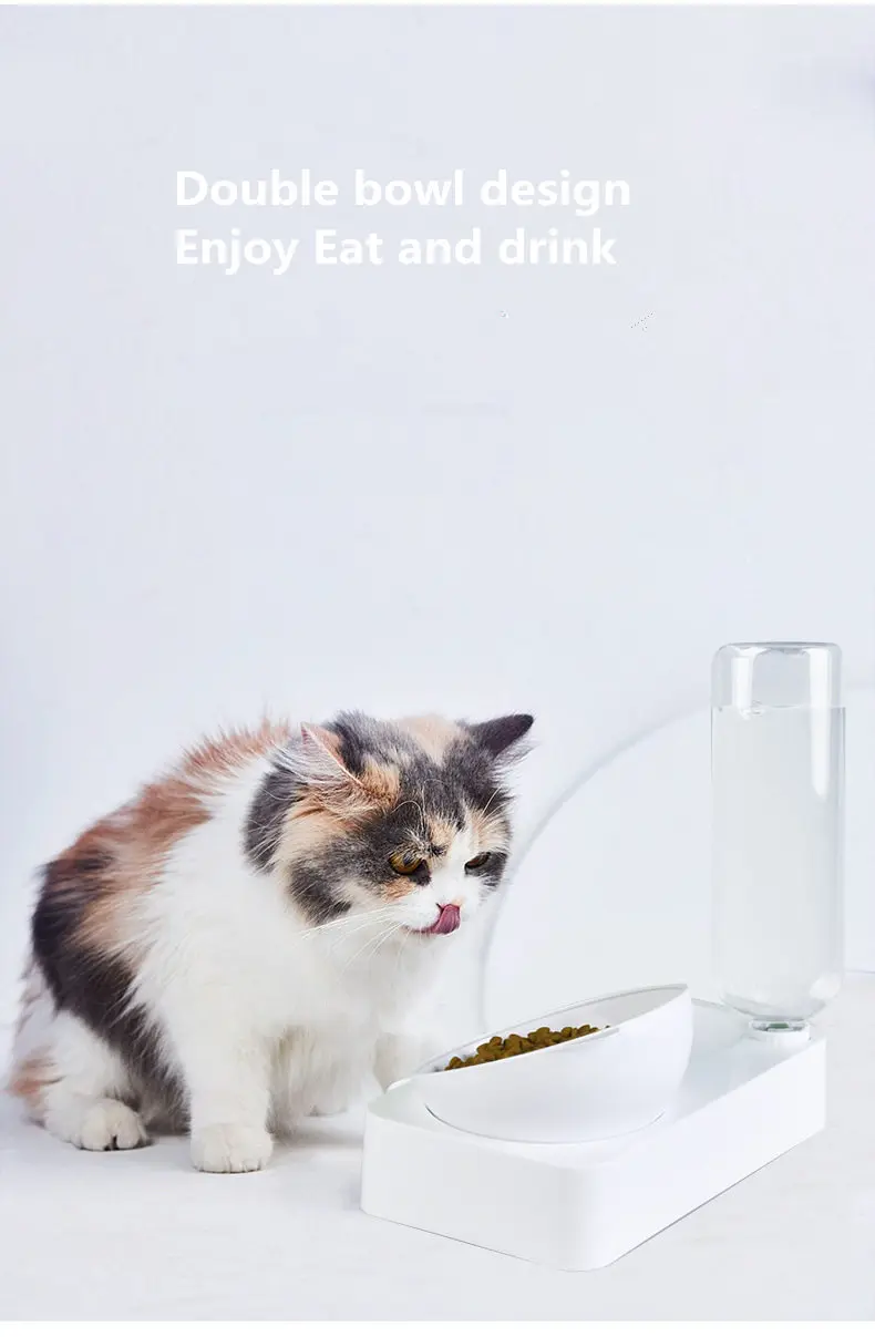 

Регулируемая двойная чаша 15 ° для автоматического подачи миска для собак и кошек миска для воды еды, защита от падения, большая емкость ...
