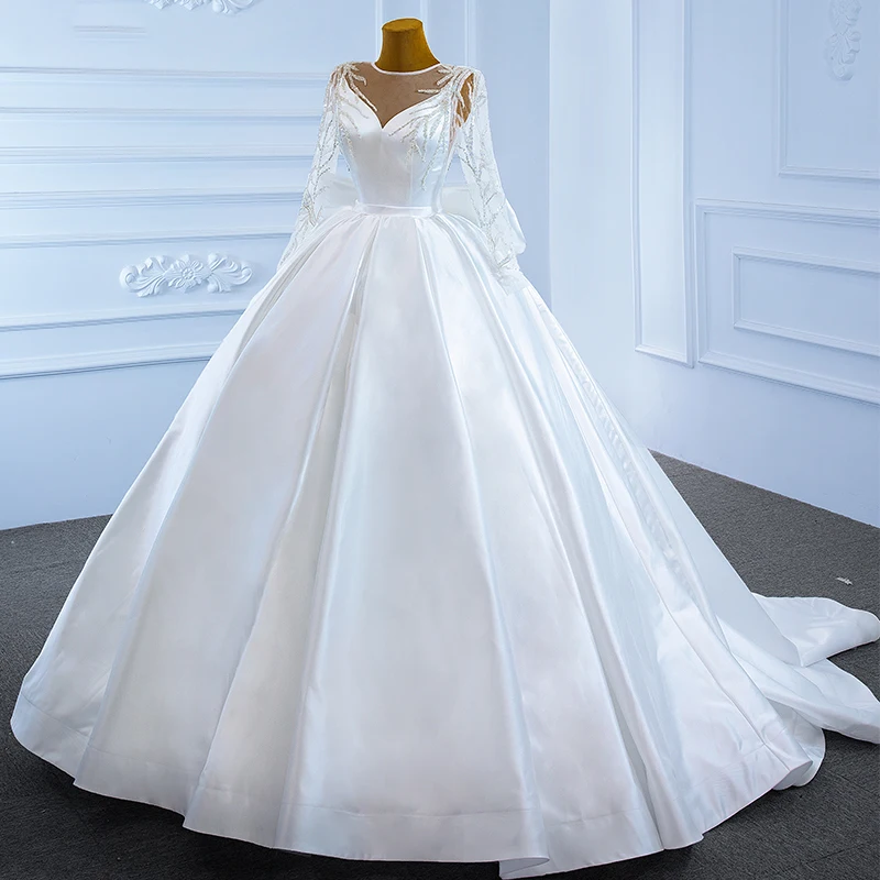 J67233 JANCEMBER Long Sleeve Wedding Dresses 2021 Beading Lace Up Back Sexy V-Neck Ball Gown Sequined