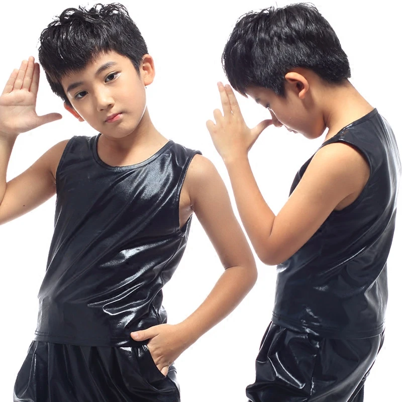 Детская одежда в стиле хип хоп сценические костюмы для мальчиков черная кожаная