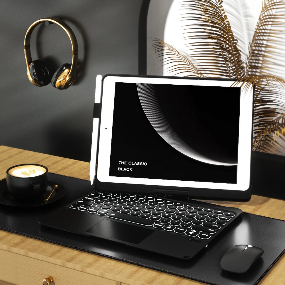 

Rotation Bluetooth Keyboard Cover Multitouch ABS Buttons 7 Color Backlit Keybaord for Ipad 9.7/10.2/10.5Inch