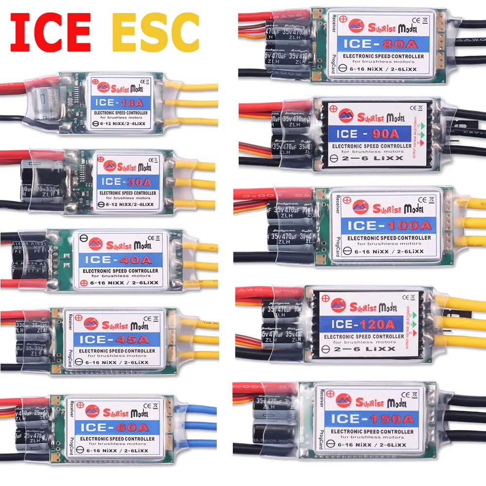 

SunriseModel ICE 18A 30A 40A 45A 60A 90A 100A 120A 150A 2-6S Helicopter Airplane Brushless ESC with BEC Output for RC Models DIY