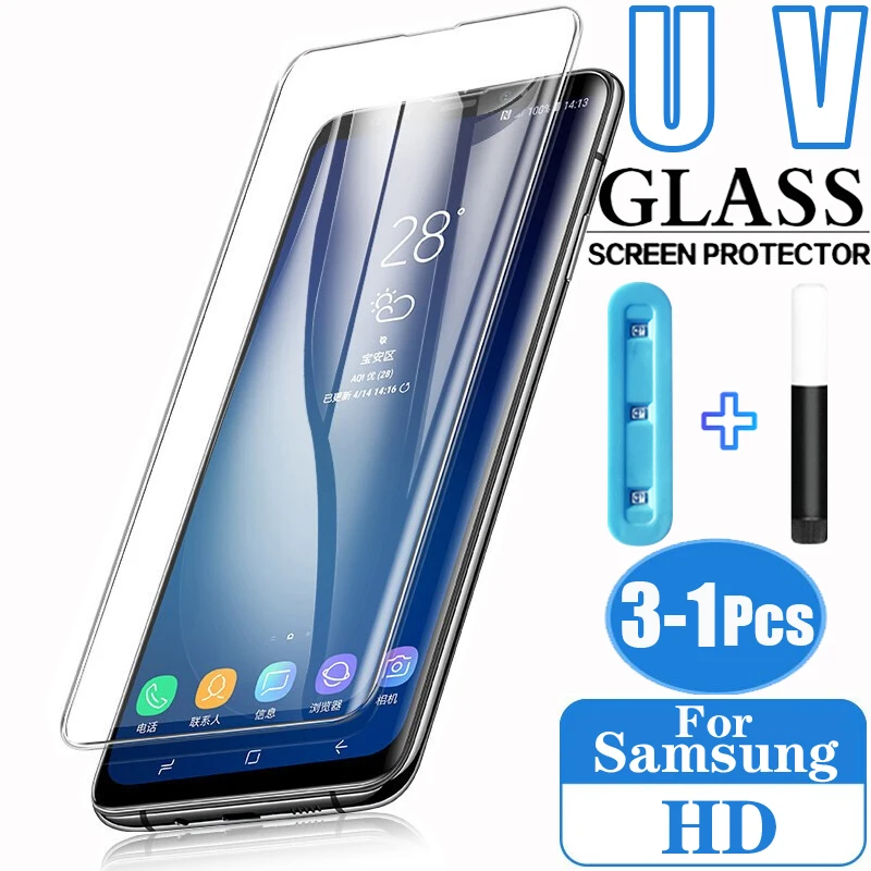 UV Защитная пленка для экрана из закаленного стекла Samsung Galaxy S10 S21 Plus Ultra S8 S9 S20