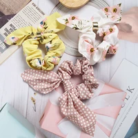 fashion bowknot elastic hair bands satin printted headband hair ties for women girls ponytail holder rabbit ears hair accessorie