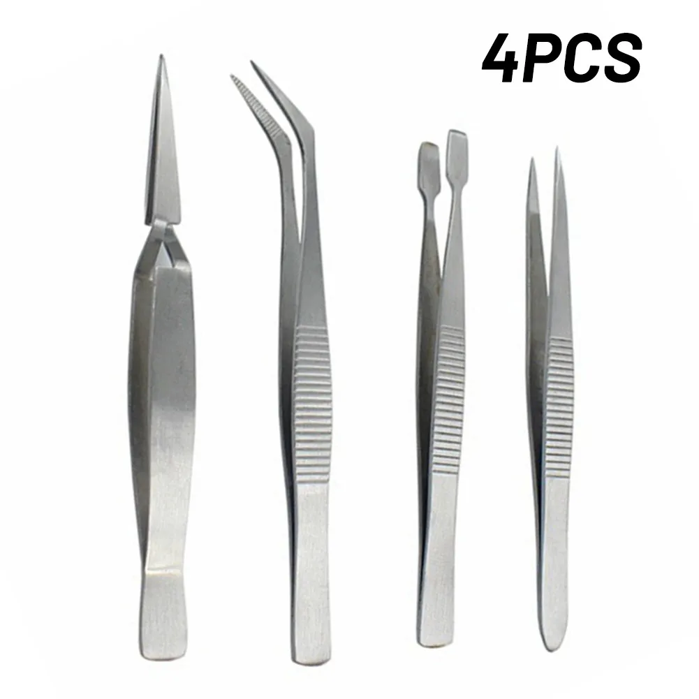 

4PCS Stainless Steel Tweezers Set Elbow Electronic Tweezers DIY Repair Tools Sharp Flying Line Super Hard Tweezer Hand Tools