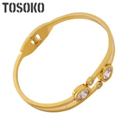 tosoko stainless steel jewelry 18k gold plated elastic zircon plain ring bracelet womens fashion bracelet bsz100