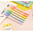 Маркер цветной Kawaii Molang, фломастер, двусторонний маркер, Мультяшные канцелярские принадлежности, офисные принадлежности, школьные принадлежности FB007, 6 шт.