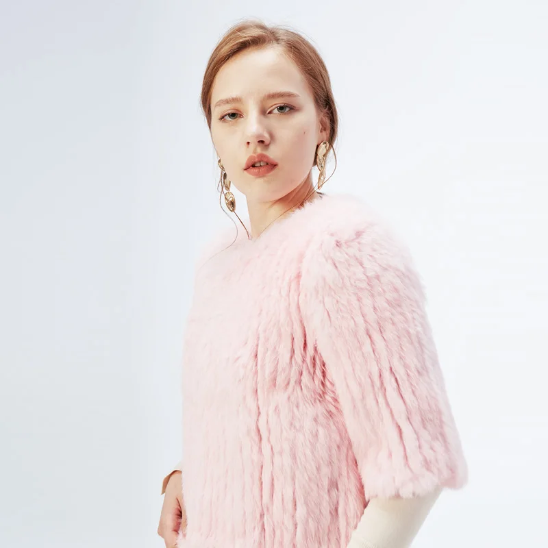 ETHEL ANDERSON Lady Pretty Knitted Fur Coat Real Rabbit Fur Pullover Jacket Short Waistcoat Vogue Design Sweater Free Size