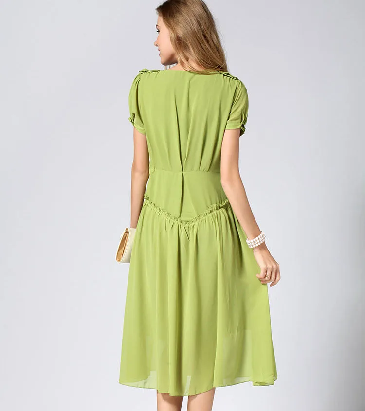 Бесплатная доставка модное женское длинное зеленое платье со складками|dress