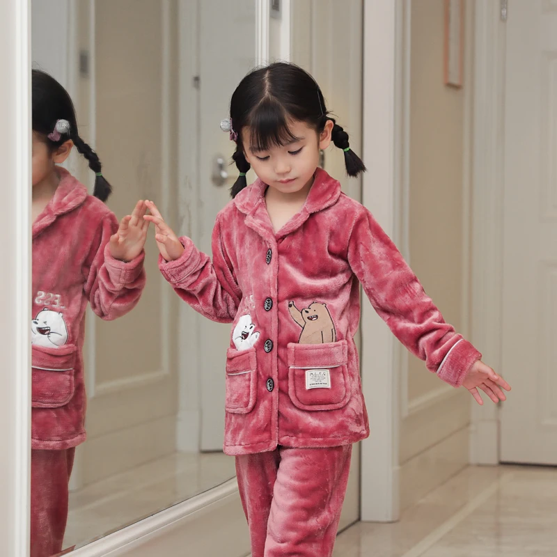 Infantil/детская одежда; зимние пижамные комплекты; утепленная Пижама; Комплект для малышей; повседневная детская фланелевая одежда для сна с отложным воротником; Подростковая Пижама