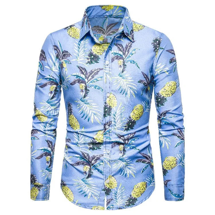 

2020 New Men Floral Shirts Male Long Sleeve Printed Shirts Spring Autumn Brand Shirts Casual Men Hawaii Slim Flower Button Shirt