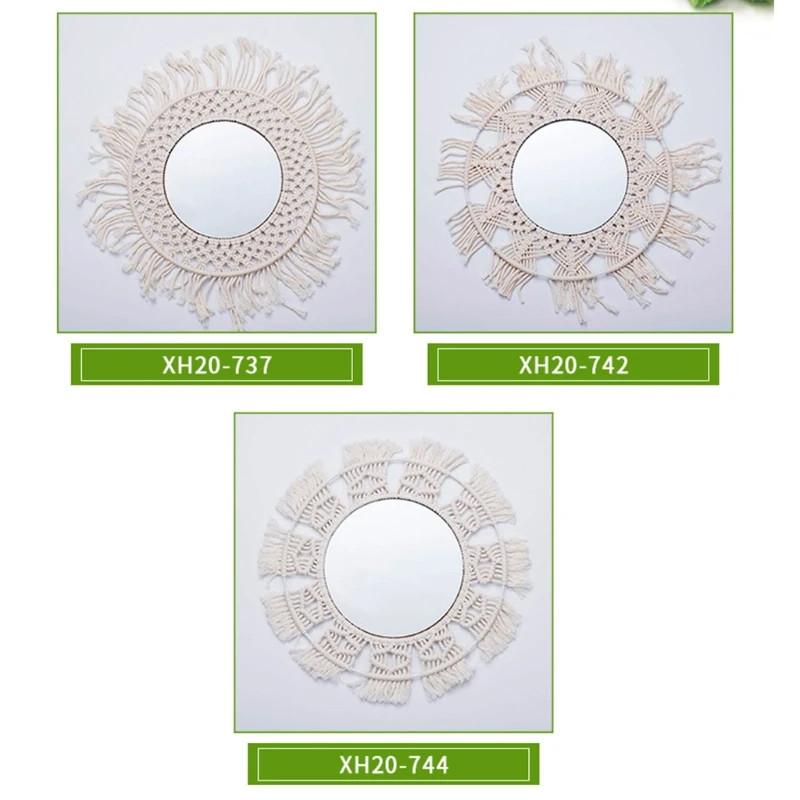 

H051 Handmade Macrame Mirror Wall Makeup Mirrors Dressing Room Bathroom Home Decoration