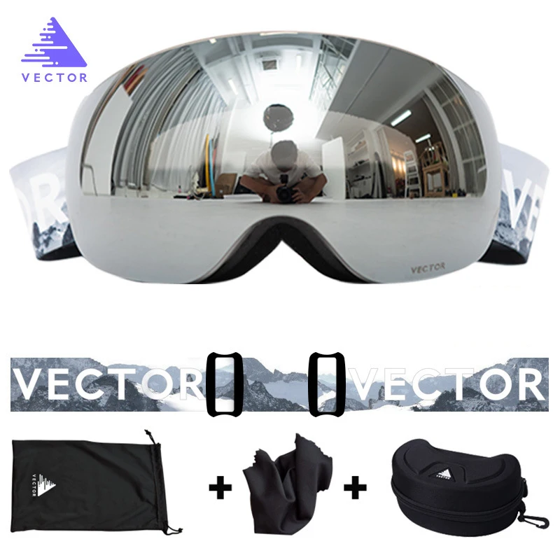Silver With Case Катания на лыжах, сноуборде, бренд двухслойные UV400 Анти-туман большой Лыжная маска очки для лыжного спорта мужские и женские зимние очки для катания на сноуборде - Цвет: Silver With Case