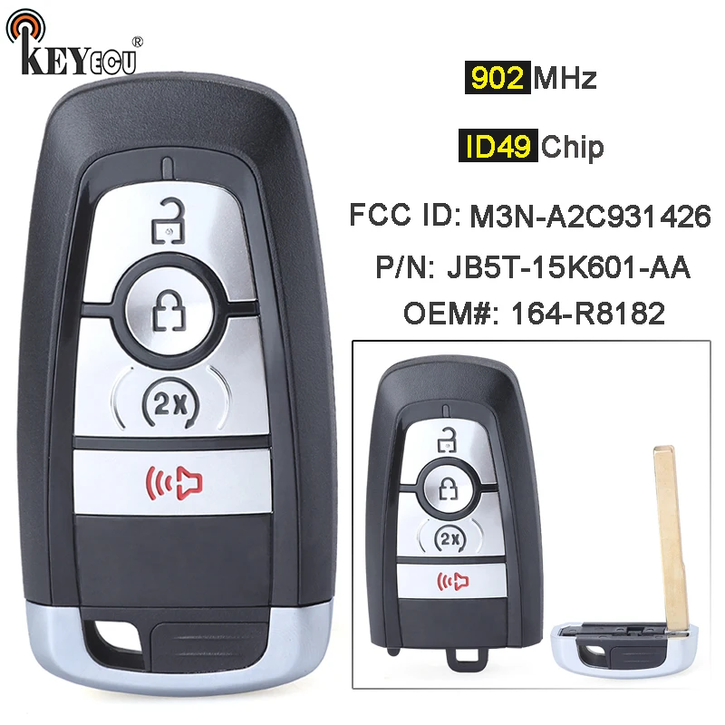 

KEYECU 902MHz ID49 Chip 164-R8182 M3N-A2C931426 JB5T-15K601-AA Smart Remote Key Fob for Ford Edge Ranger 2017-2022