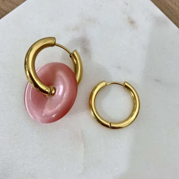 Classtic несовместимый нефрита жемчуг серьги в виде колец розовый Натуральный