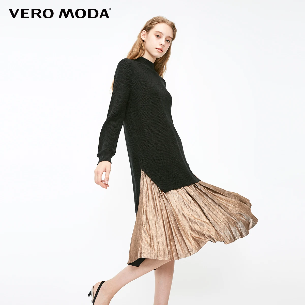 Vero Moda Новое поступление трикотажное платье из двух частей с металлическим плиссированным подолом | 319146524 - Цвет: Black